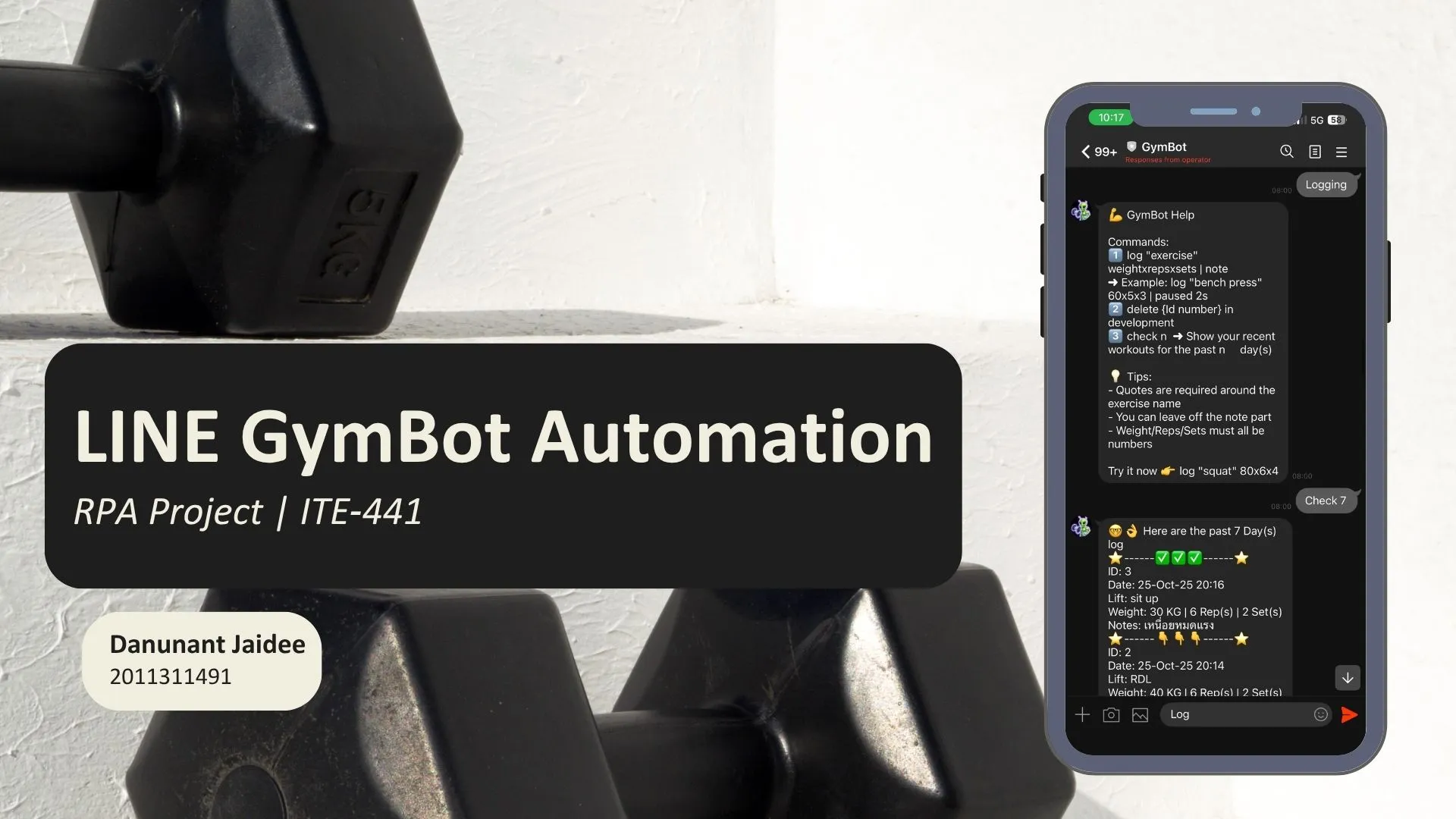 User interaction with the GymBot inside the LINE messenger interface.